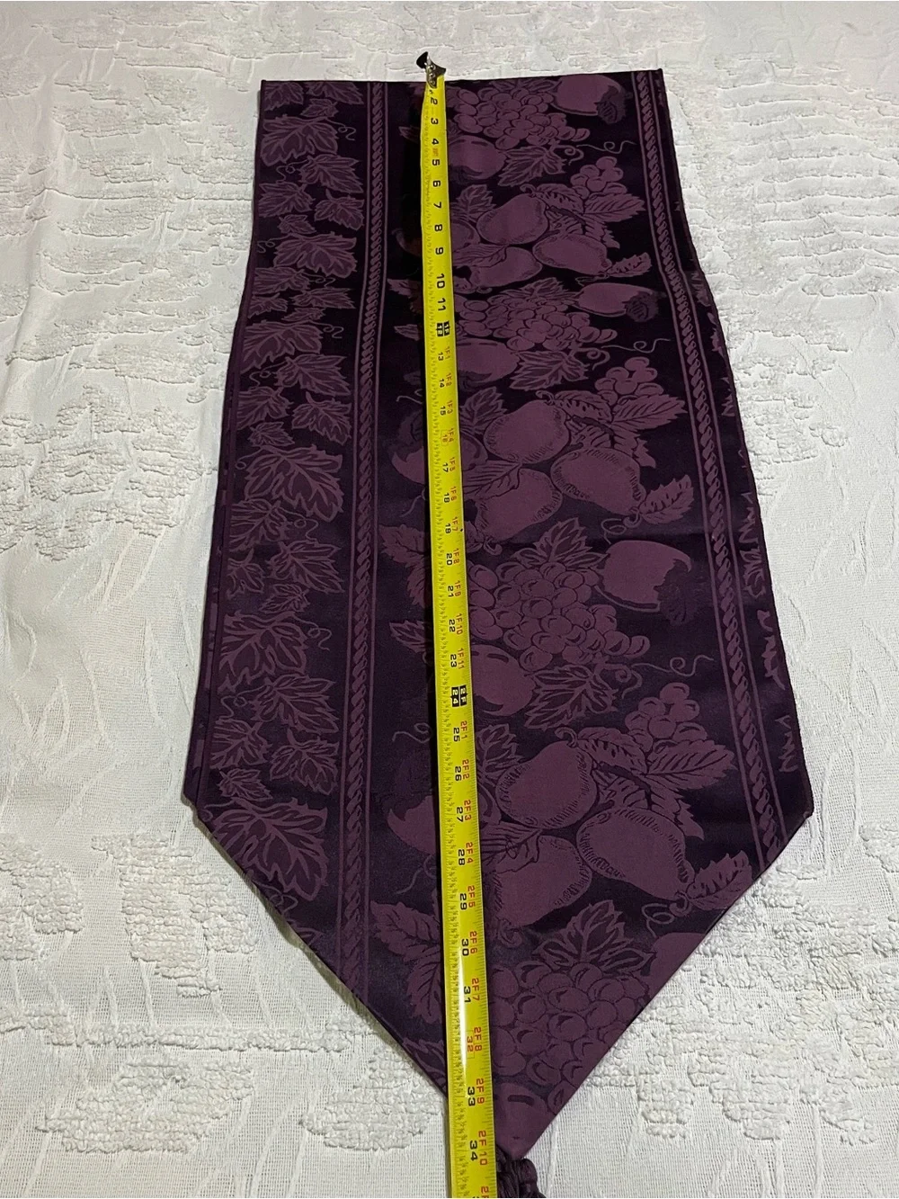 Purple Jacquard Table Runner with Tassels